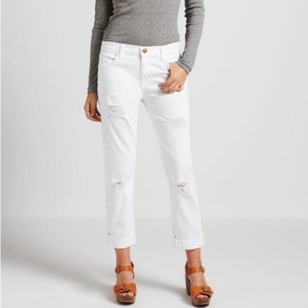 NWT $194  Current/Elliott The Fling in Sugar Destroy Size 28 cropped white denim